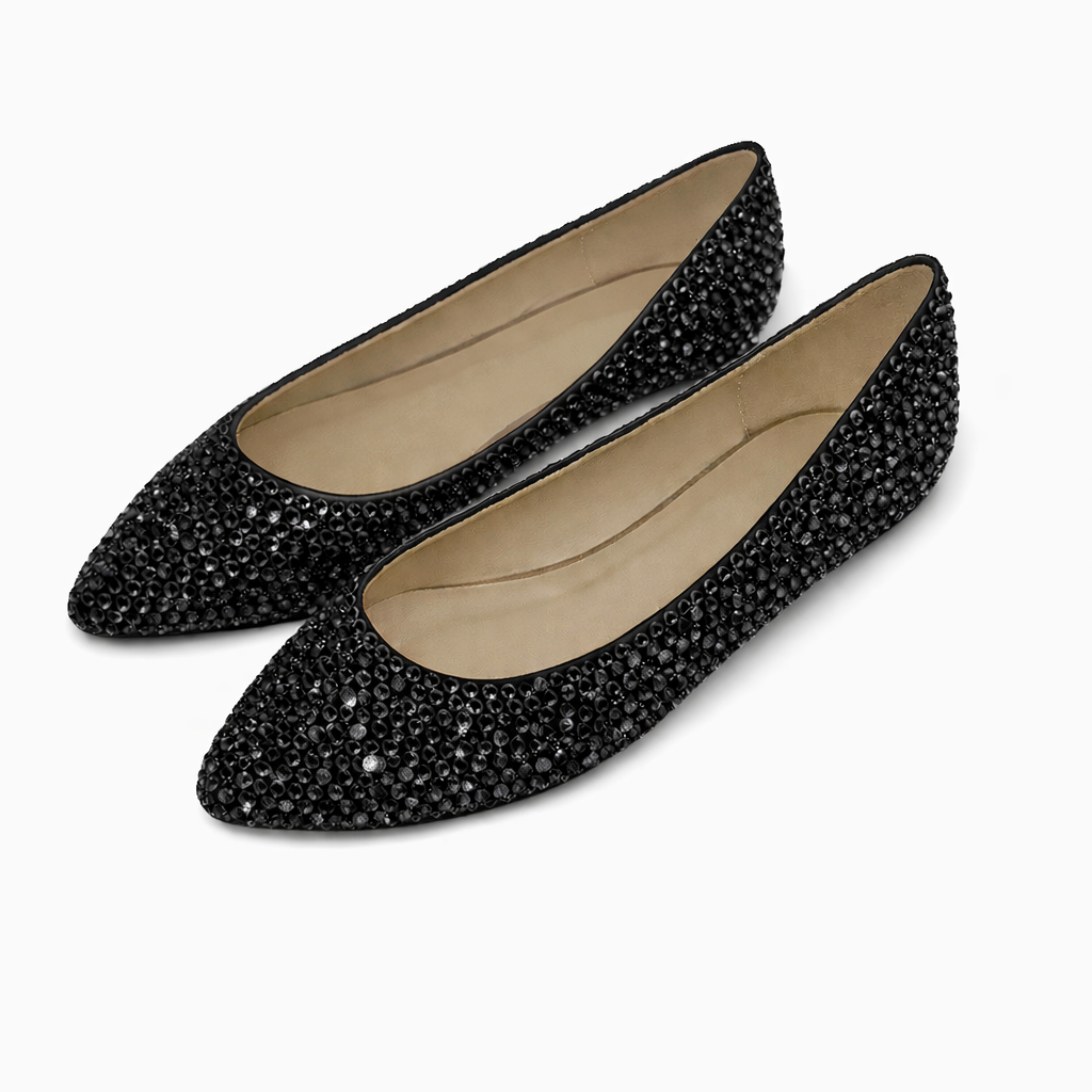 Jet Black Crystals Ballet Flat Shoes