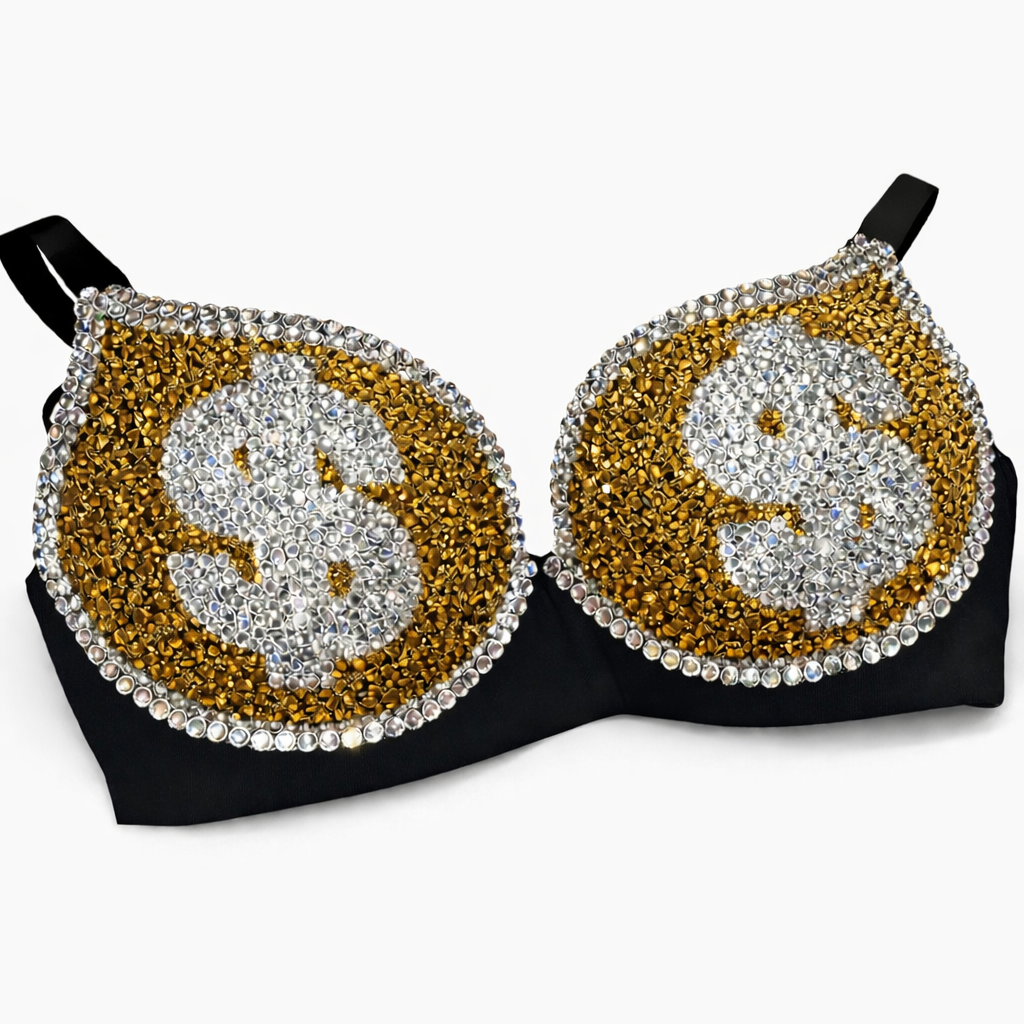 Gold & Crystal Money Theme Bra Top