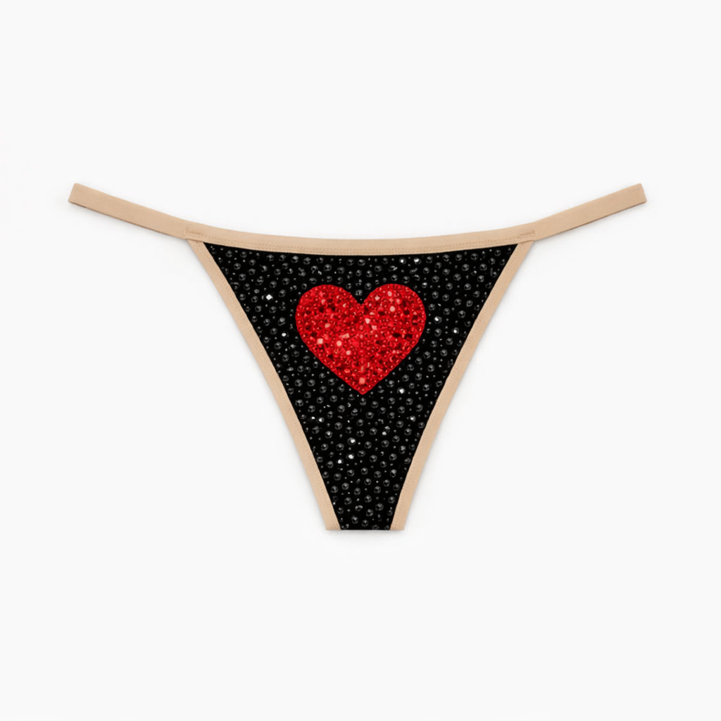 Siam Red & Jet Black Heart Crystal Pantie