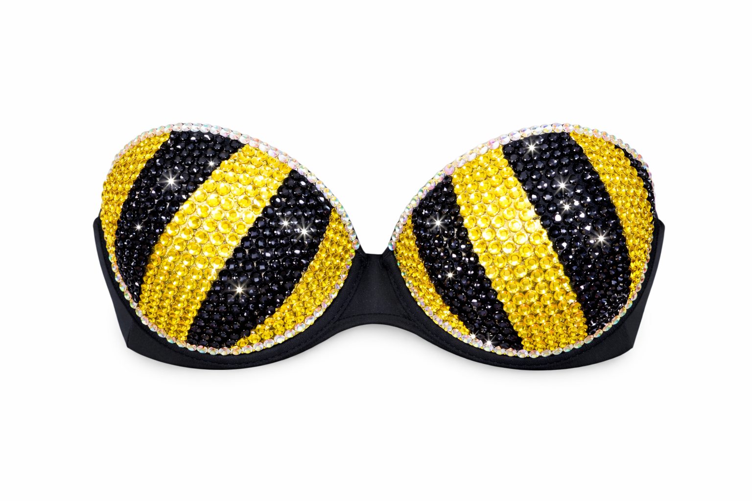 Yellow & Black Pinstripe Rhinestone Crystal Bra Top