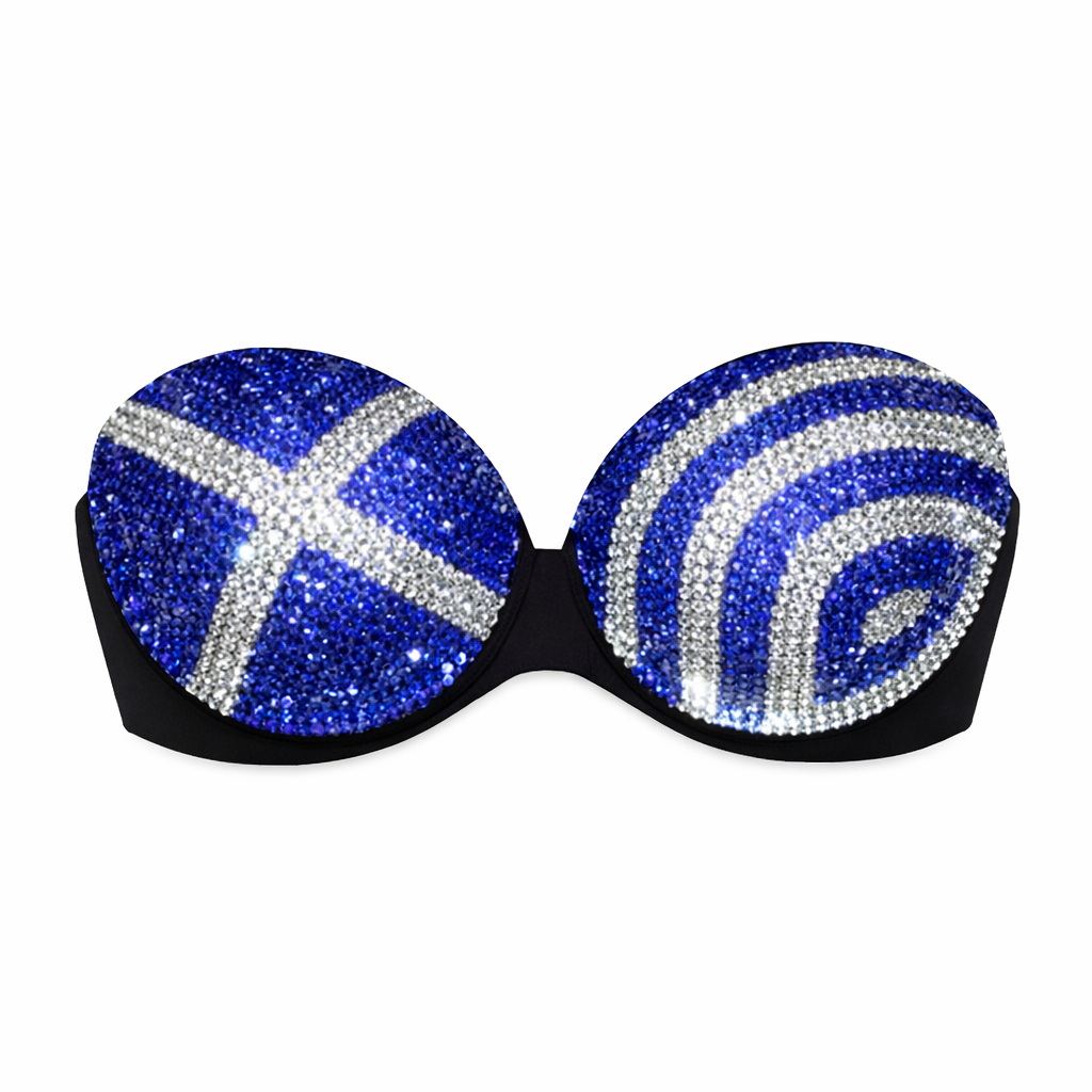 Sapphire Blue & Crystal Greek Flag Bra Top