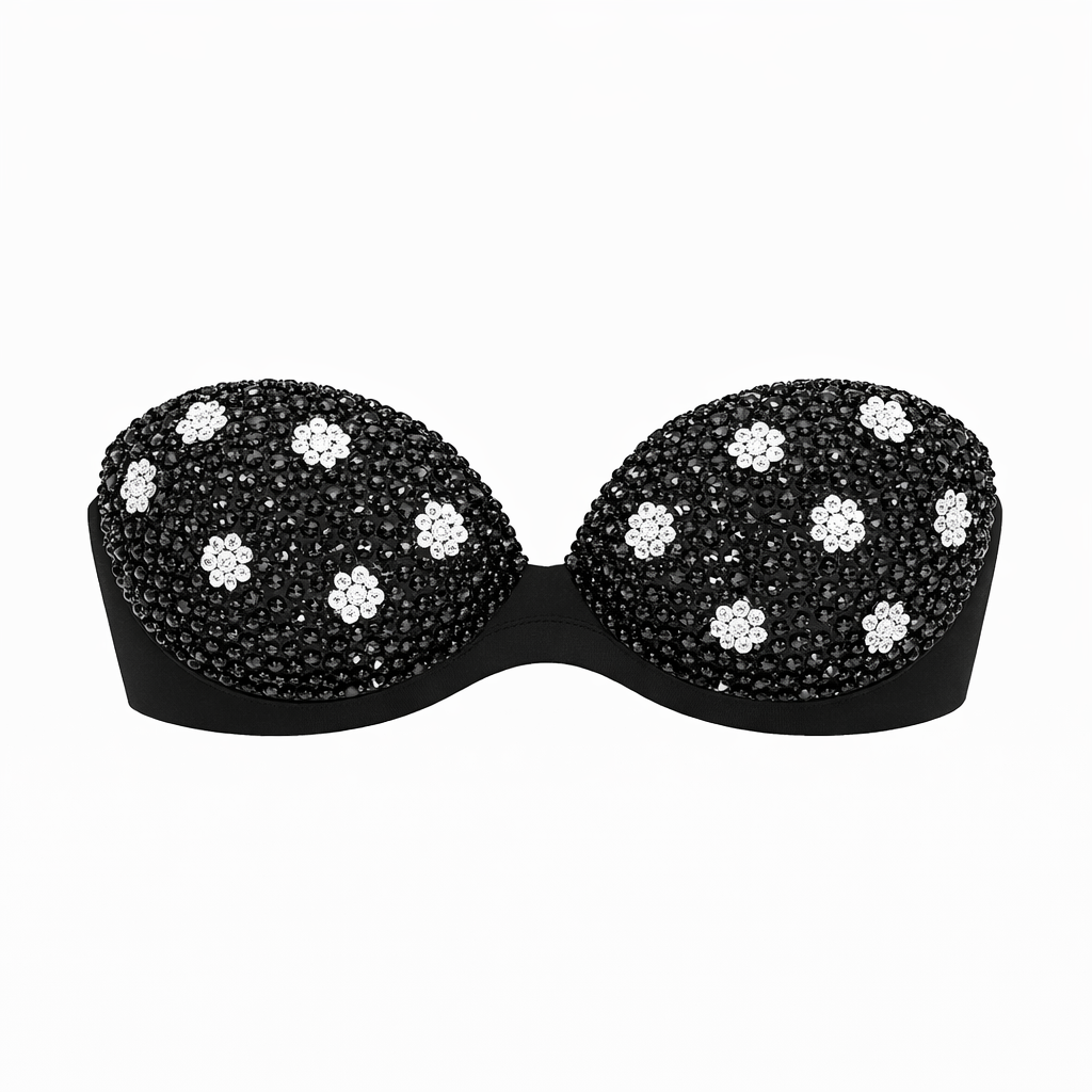 Daisy Black White & Crystals Bra Top