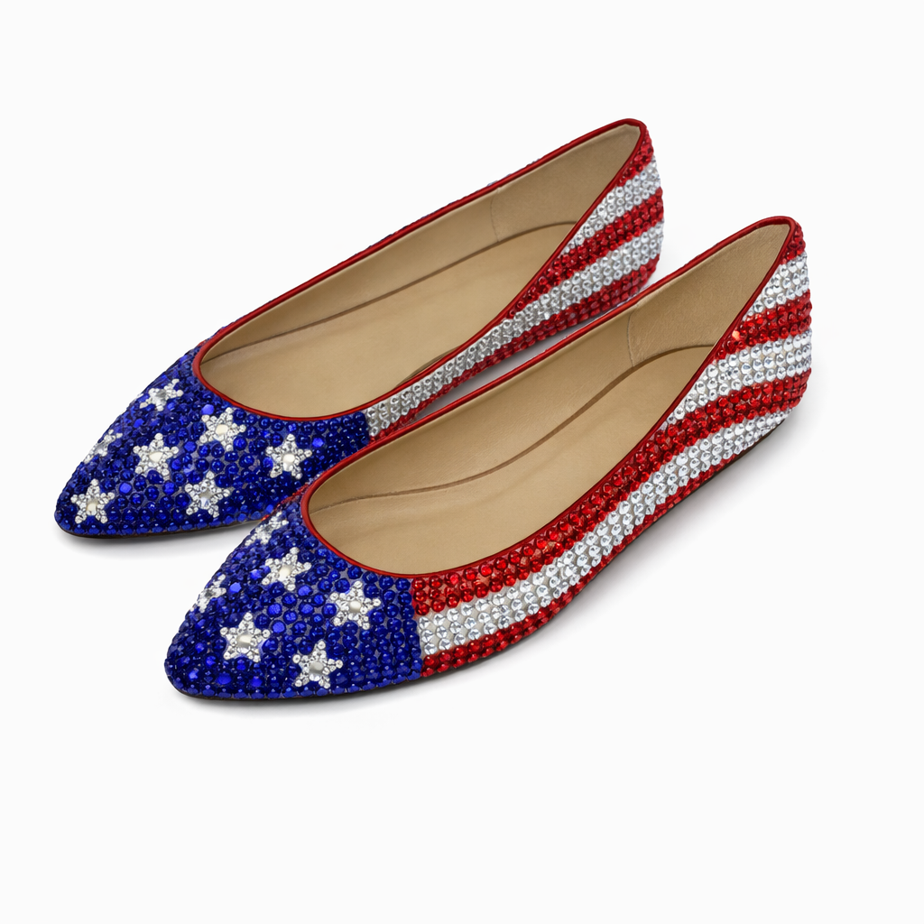 USA Theme Crystal Ballet Flat Shoes