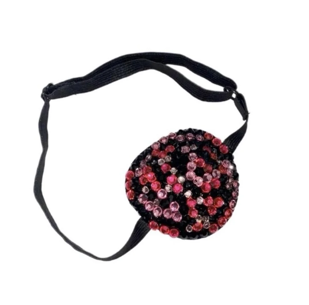 Rose Pink Black & Crystal Mix Padded Eye Patch