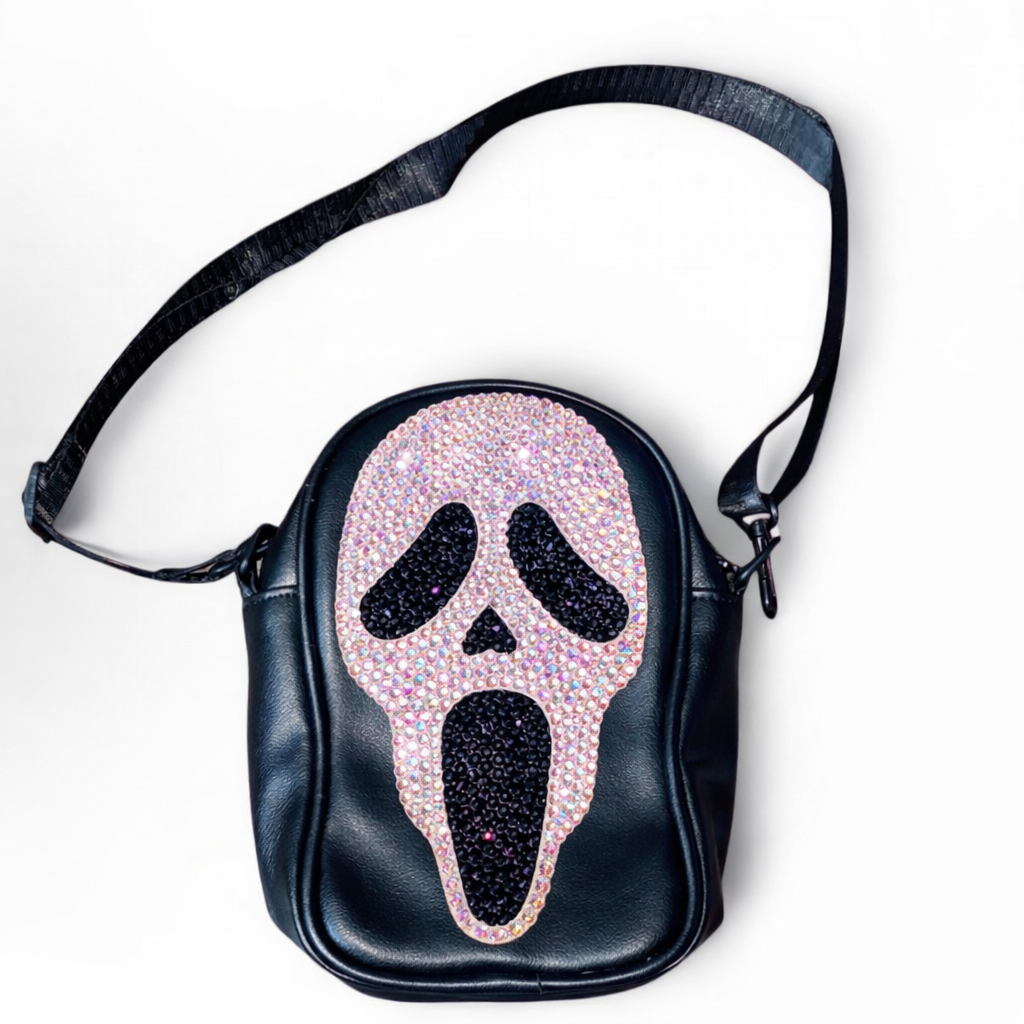 Ghost Face Scream Luxe Light Rose Pink Crystal AB Crossbody Bag