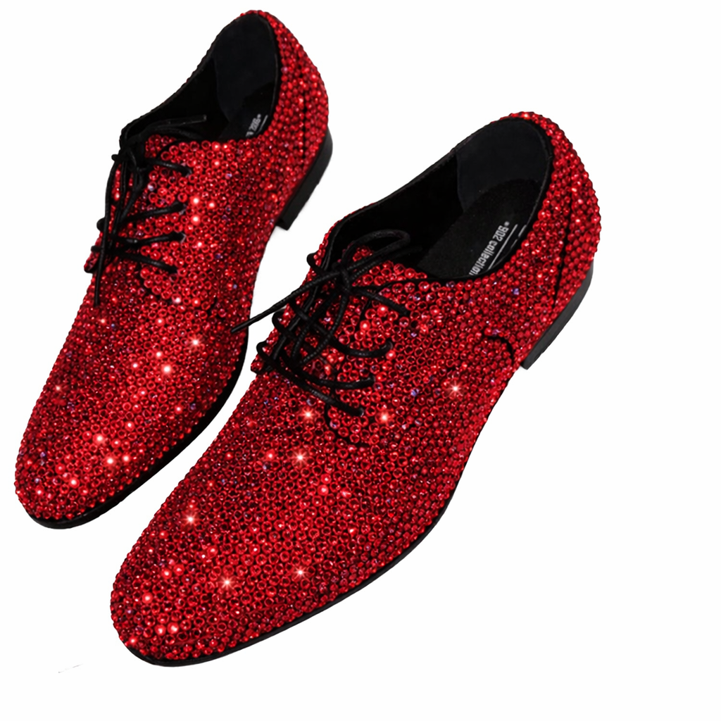 Mens Siam Red Crystal Diamond Lace Up Shoes
