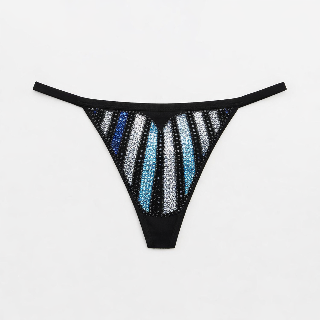 Sapphire Blue Aquamarine Blue Black AB & Crystal Pinstripe Pantie