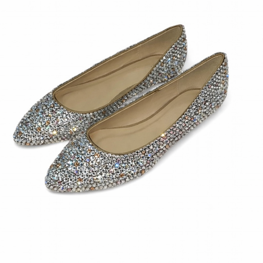 Crystal Diamond Champagne & AB Ballet Flat Shoes