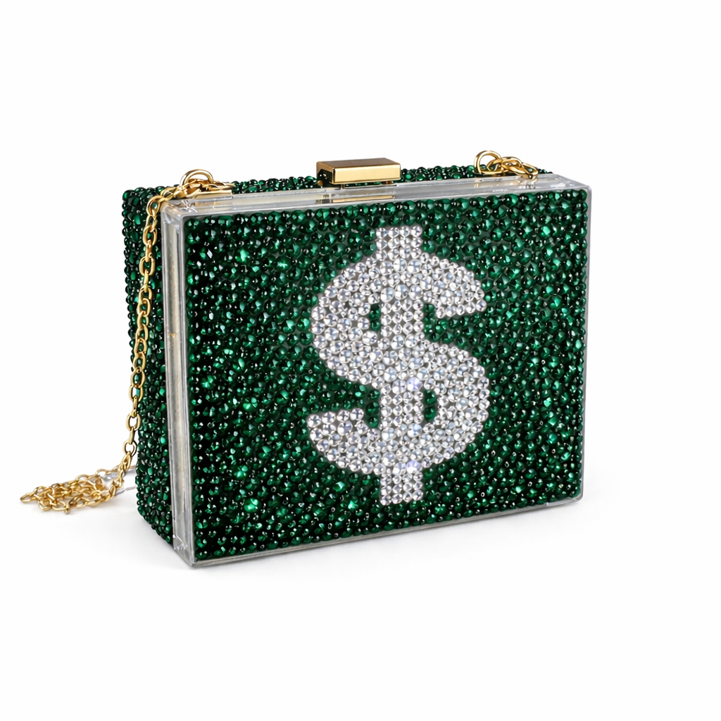 Luxe Crystal Money Acrylic Clutch Bag