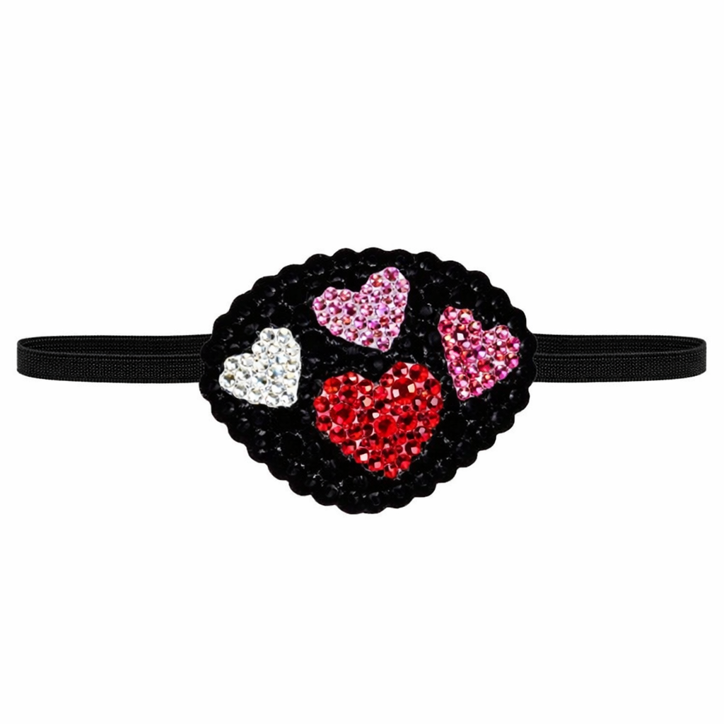 Jet Black Pink & Red Heart Crystal Fancy Eye Patch