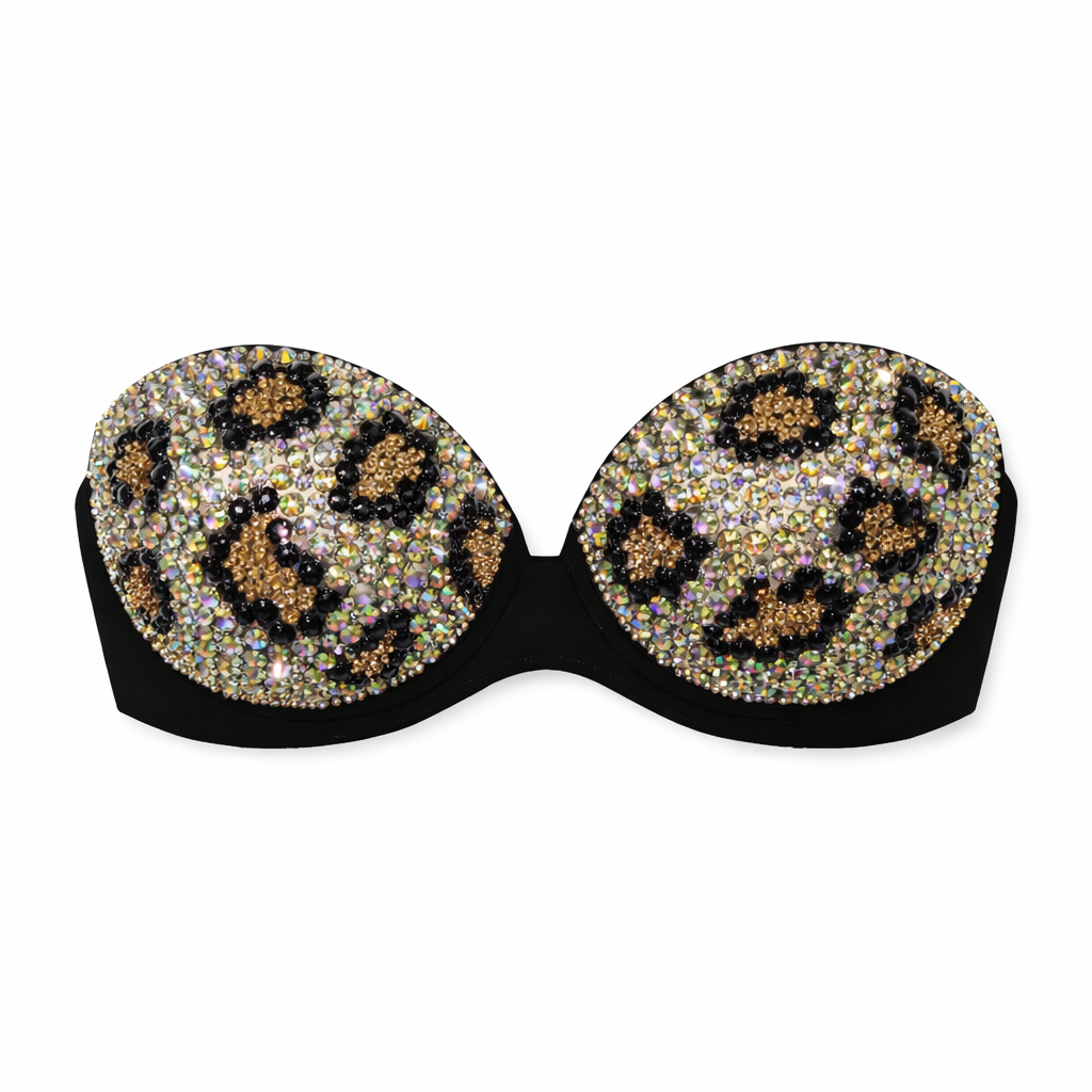 Jet Black Topaz & Crystal Leopard Print Bra Top