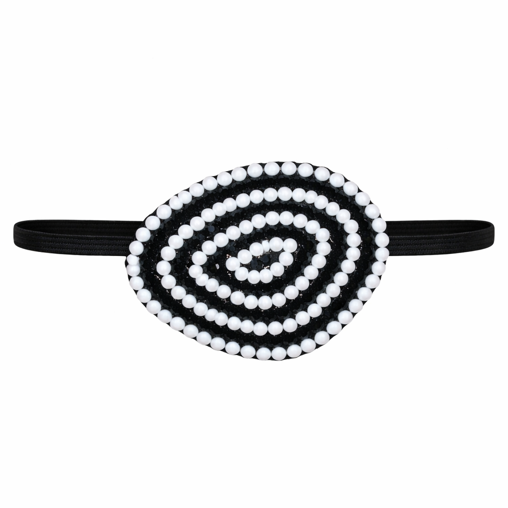 Jet Black & White Crystal Fancy Eye Patch