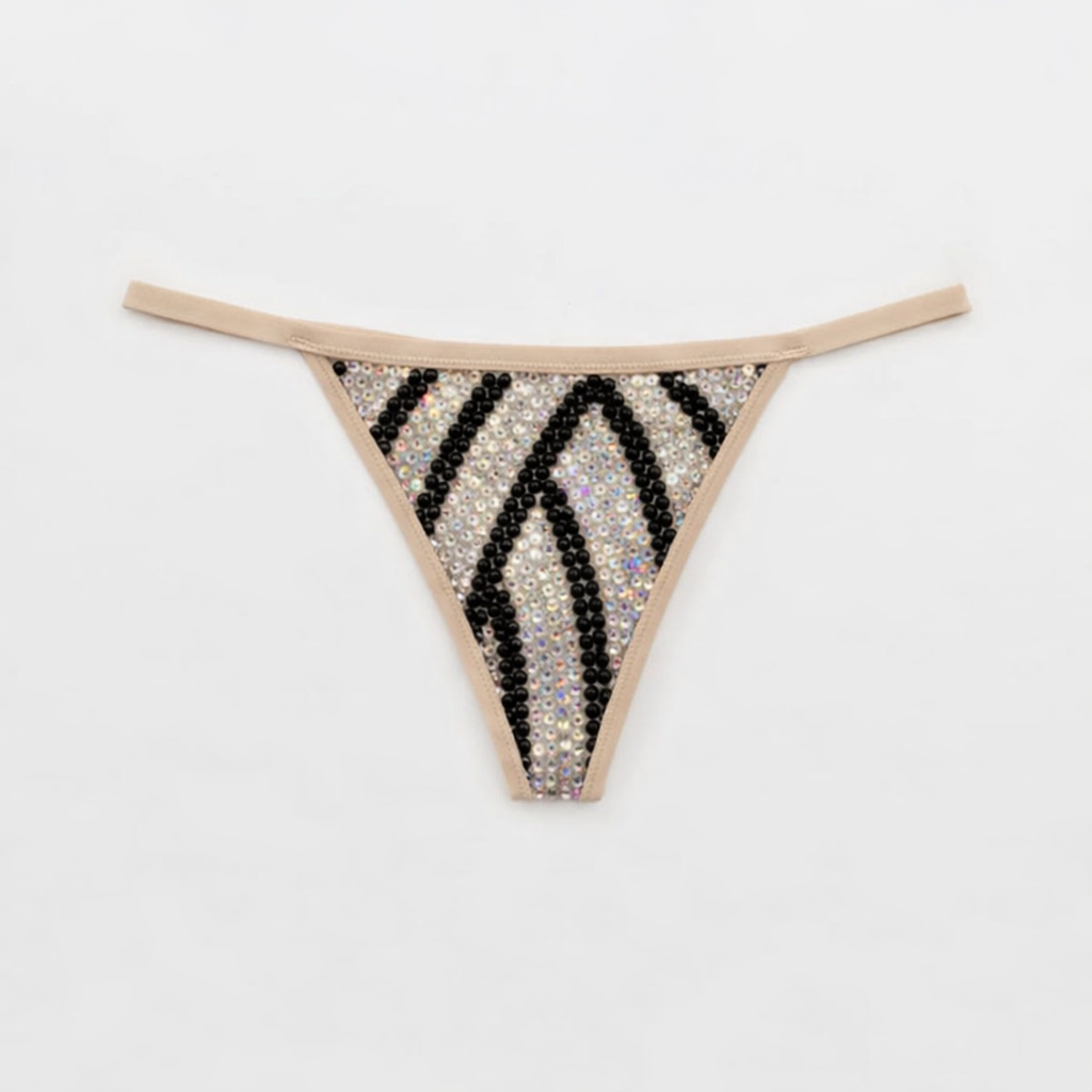 Pinstripe Design In Jet Black Luminous & Crystal Pantie