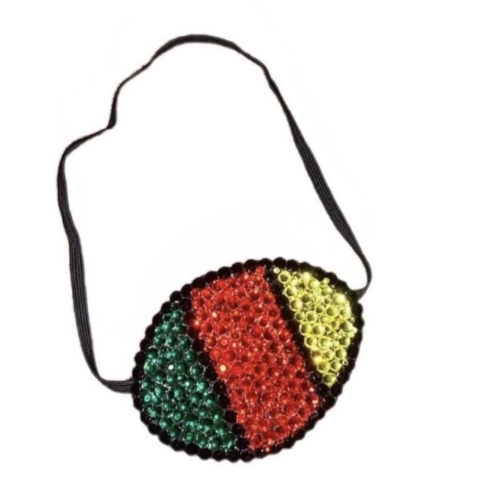 Red Black Green & Yellow & Crystal Fancy Eye Patch