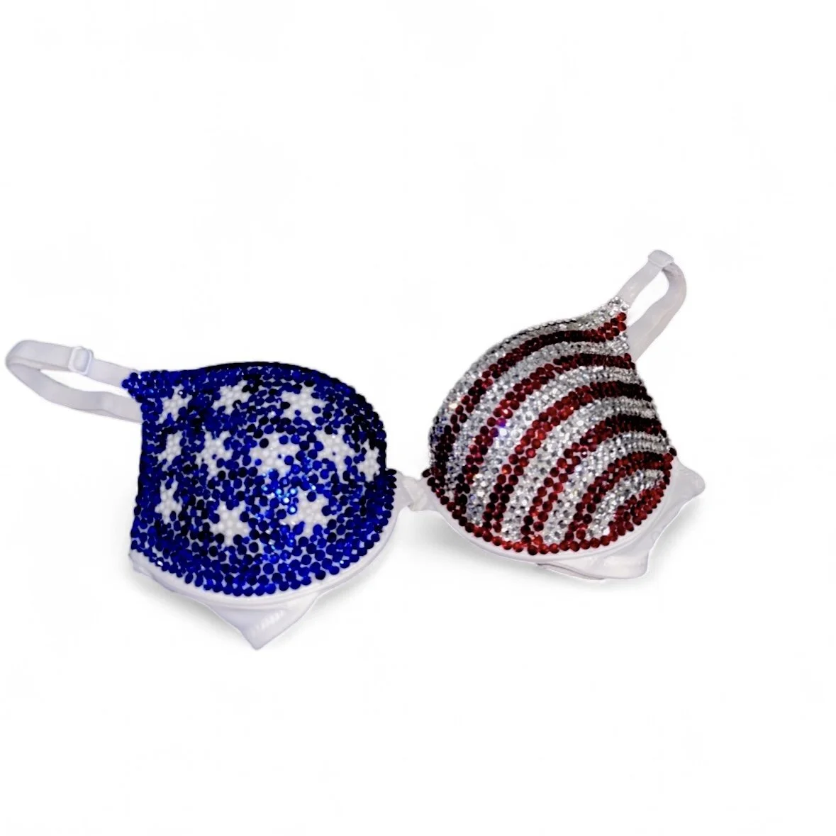 Siam Red Sapphire Blue & Crystals Stars USA Flag Design Bra Top