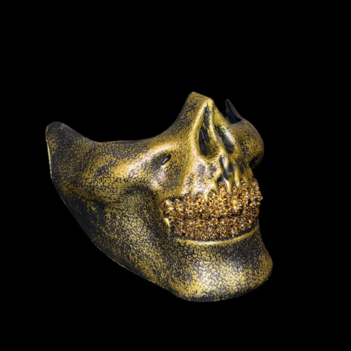 Skull Mask With Blinged Out Grillz In Gold Luxe Crystals