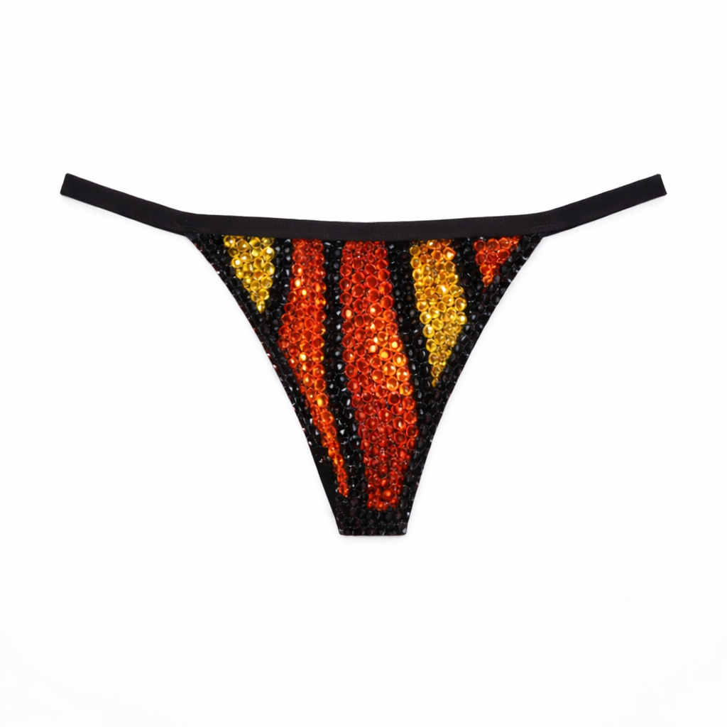 Orange Gold & Jet Black Pinstripe Crystal Pantie