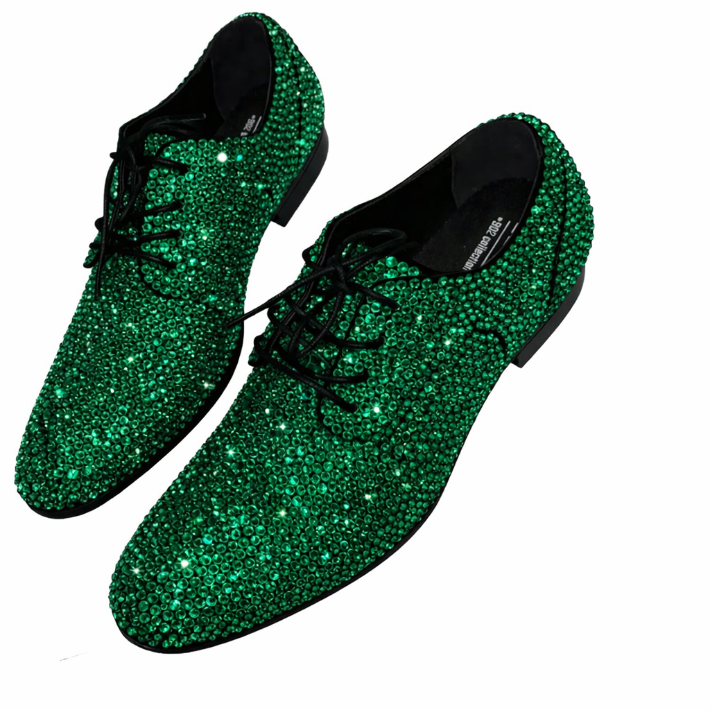 Mens Emerald Green Crystal Diamond Lace Up Shoes