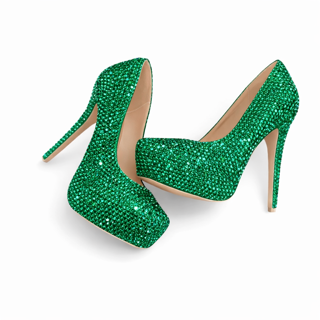 Emerald Green Crystal Diamond Heels