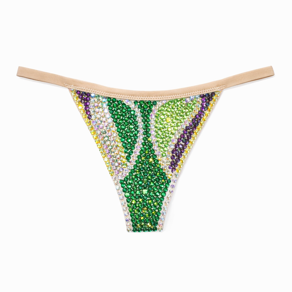 Emerald Green Peridot Purple & Crystal Swirls Pantie