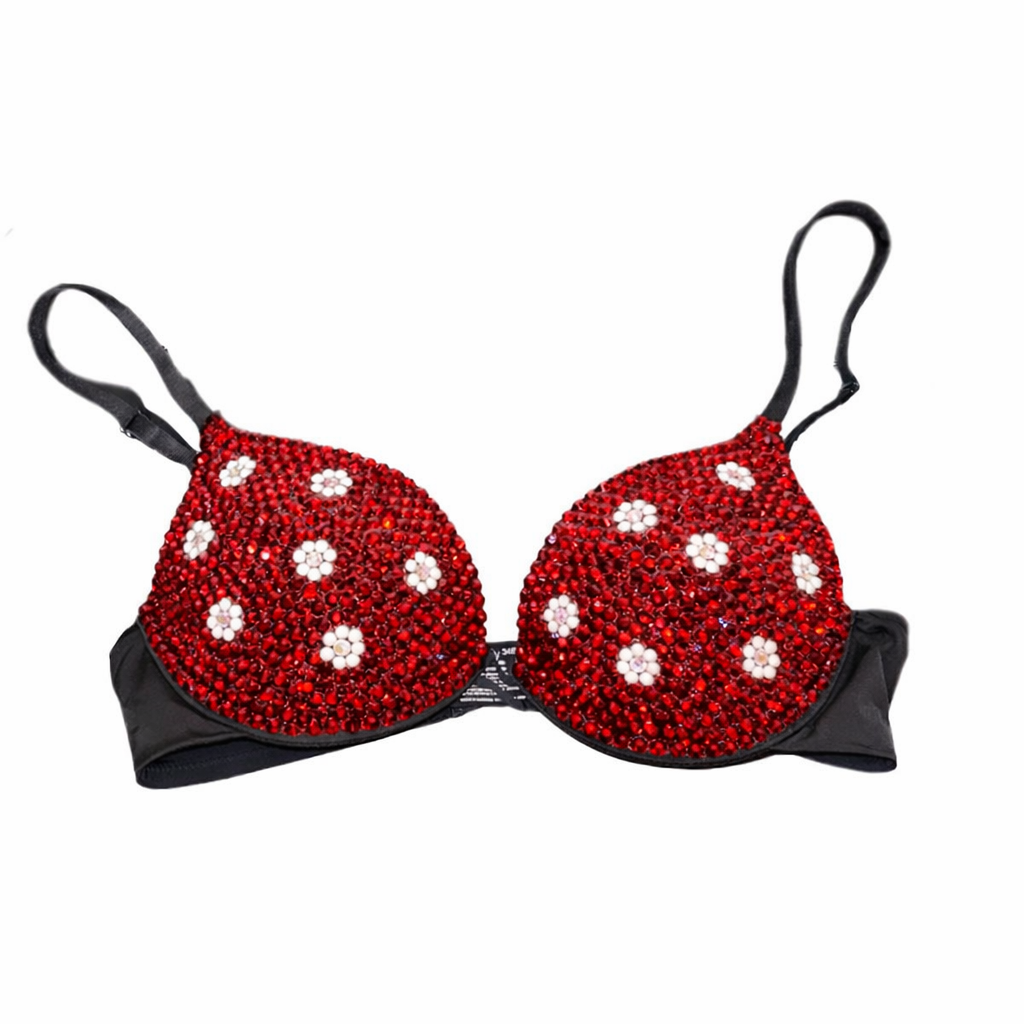 Daisy Siam Red White & Crystal Bra Top