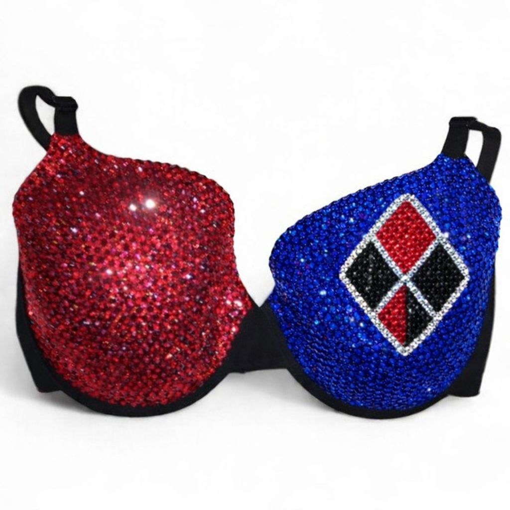 Siam Red & Sapphire Blue Crystal Harley Bra Top