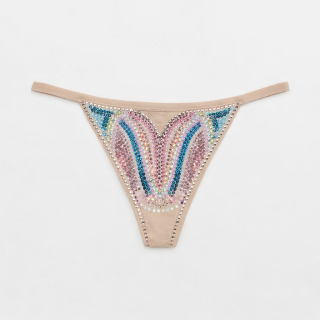 Blue Zircon Light Rose Pink Aqua AB & Crystal Swirls Pantie
