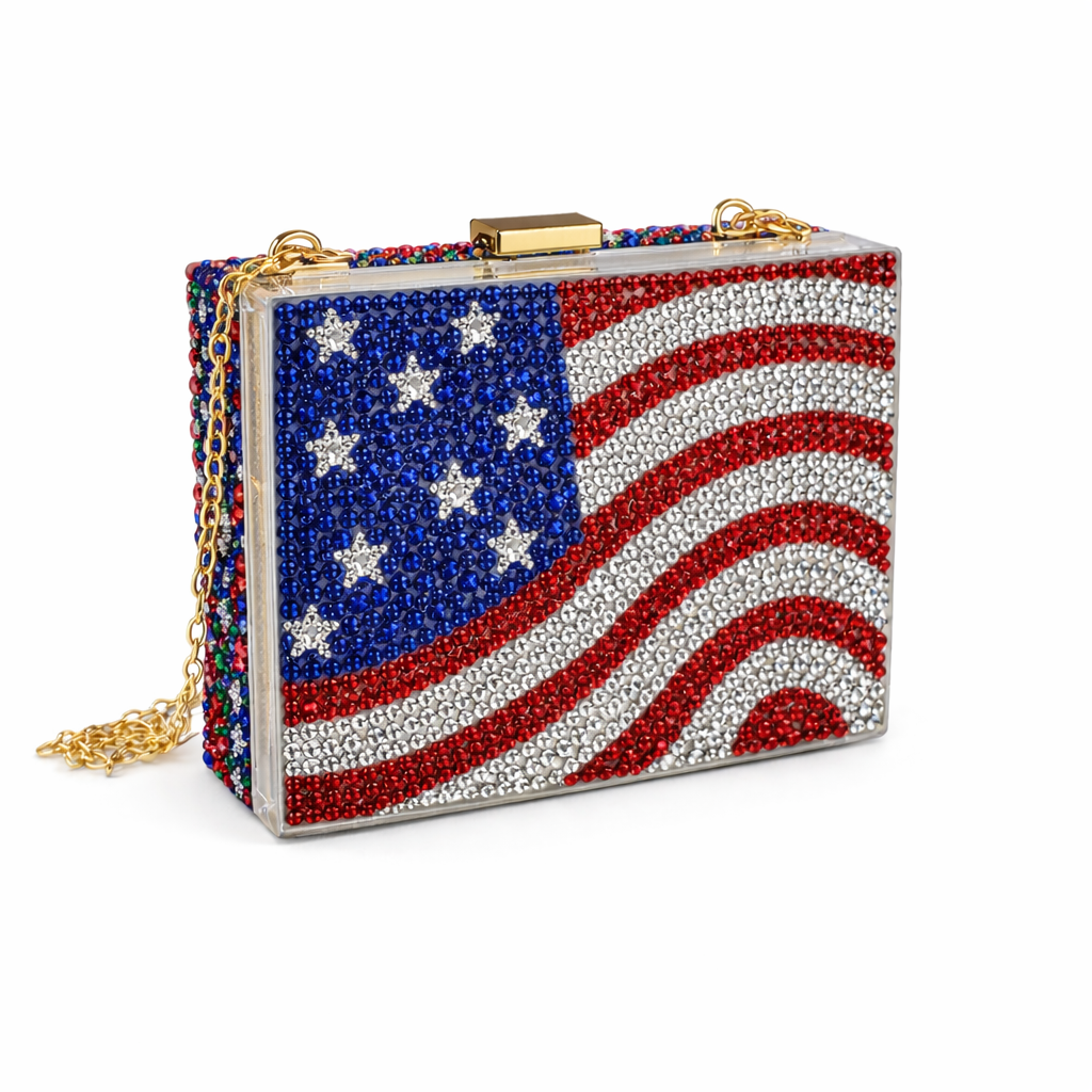 Luxe Crystal USA Flag  Acrylic Clutch Bag
