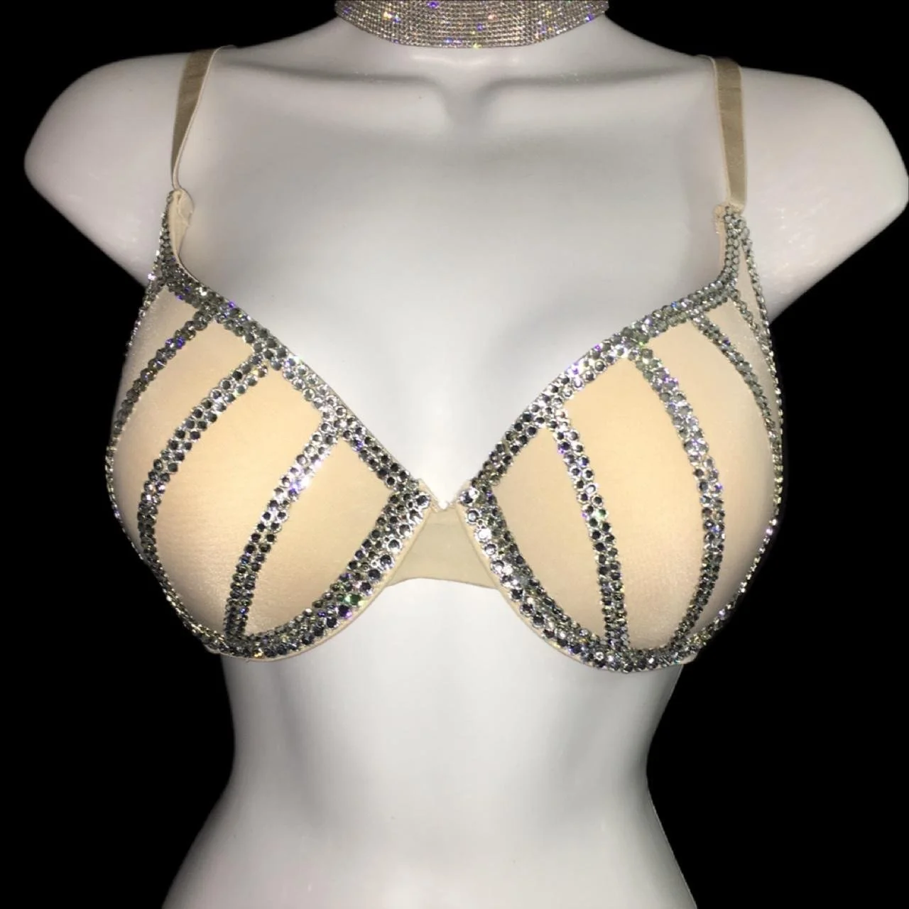 Crystal Diamond Lines Crystal Bra Top