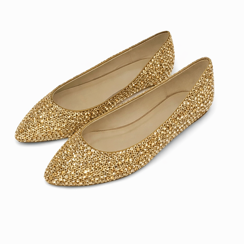 Gold Crystals Ballet Flat Shoes