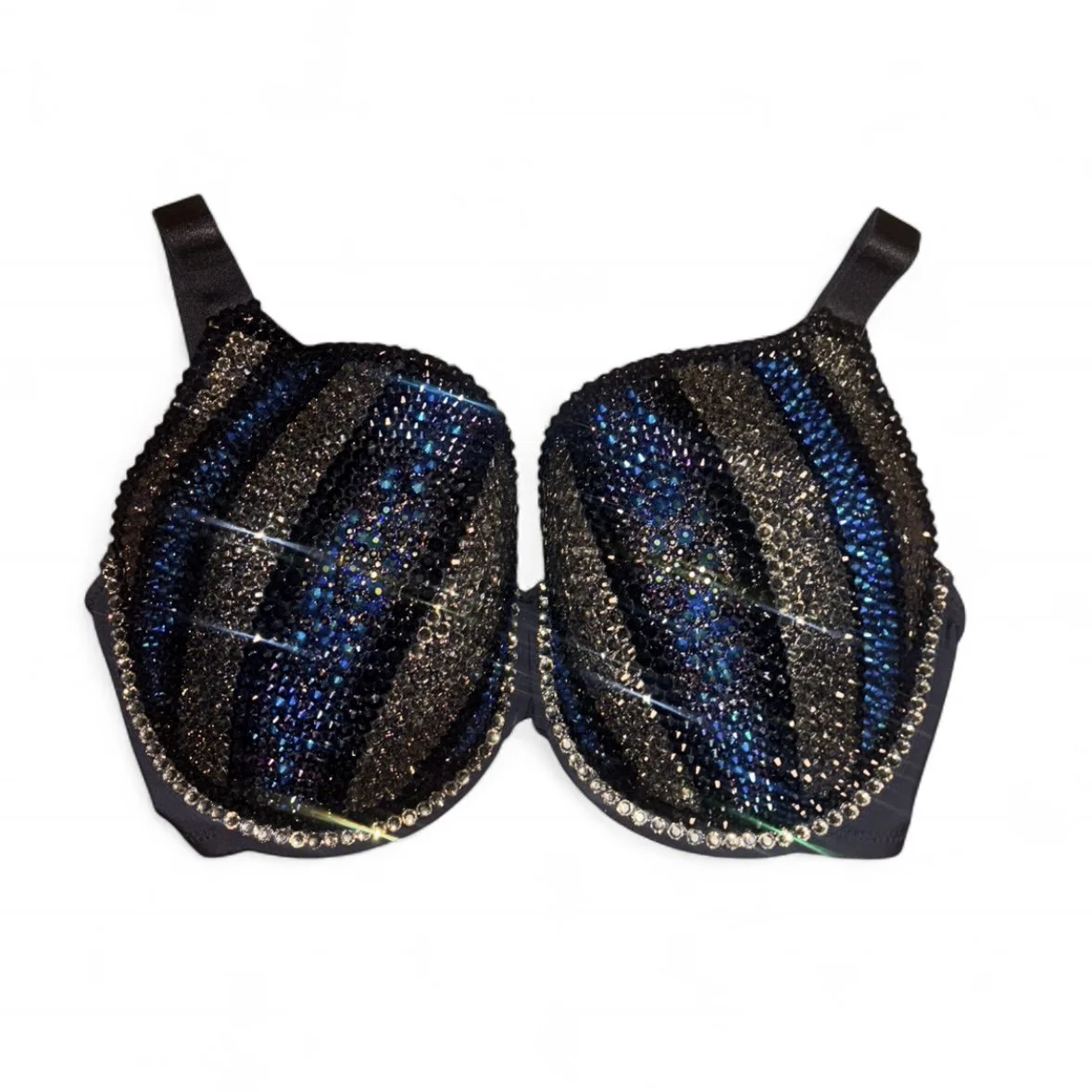 Black Tones Mixed PinStripe Design Crystal Bra Top