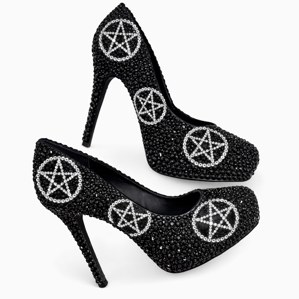 Jet Black Pentagram Crystal Heels