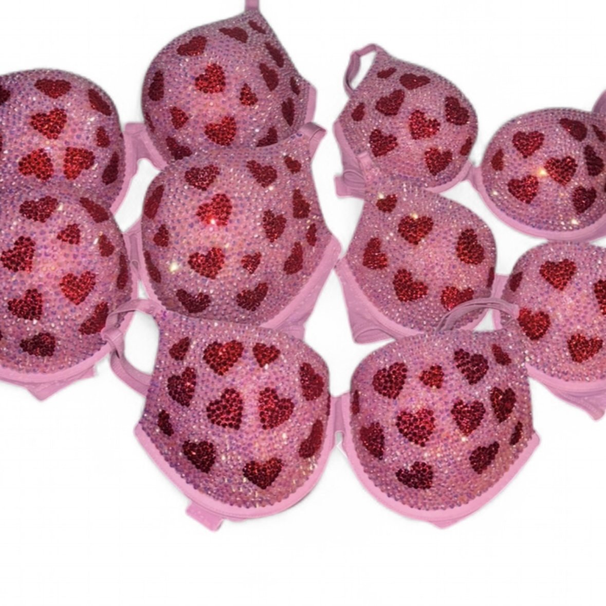 Light Pink AB Iridescent & Red Crystal Hearts Bra Top