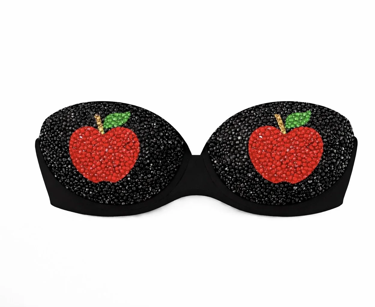Jet Black Gold & Siam Red Crystal Big Apple  Design Bra Top