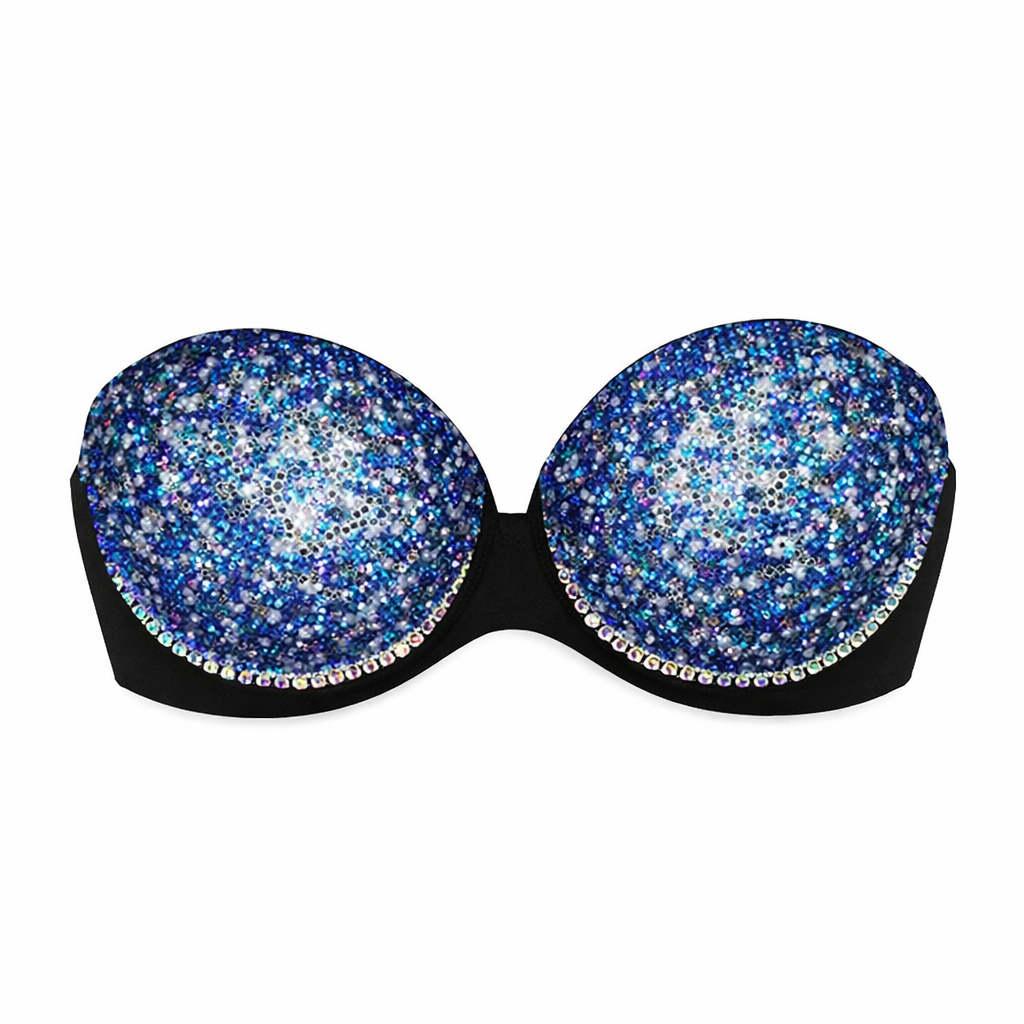 Sapphire Blue AB Pearls &  Crystal Bra Top