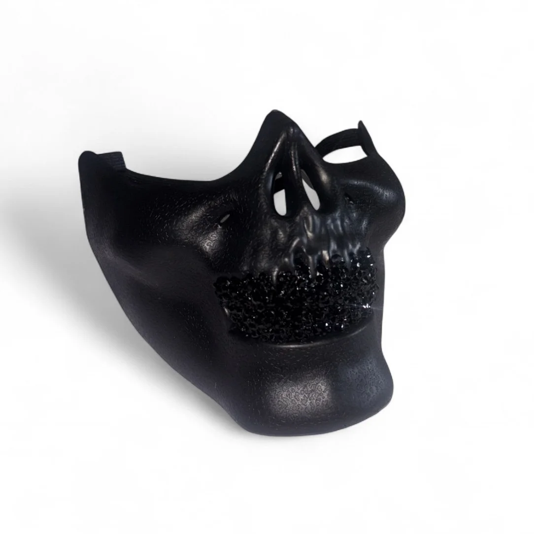 Skull Mask With Blinged Out Grillz In Jet Black Luxe Crystals