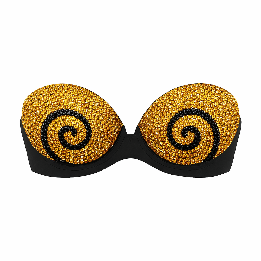 Gold & Jet Black Swirl Rhinestone Crystal Bra Top