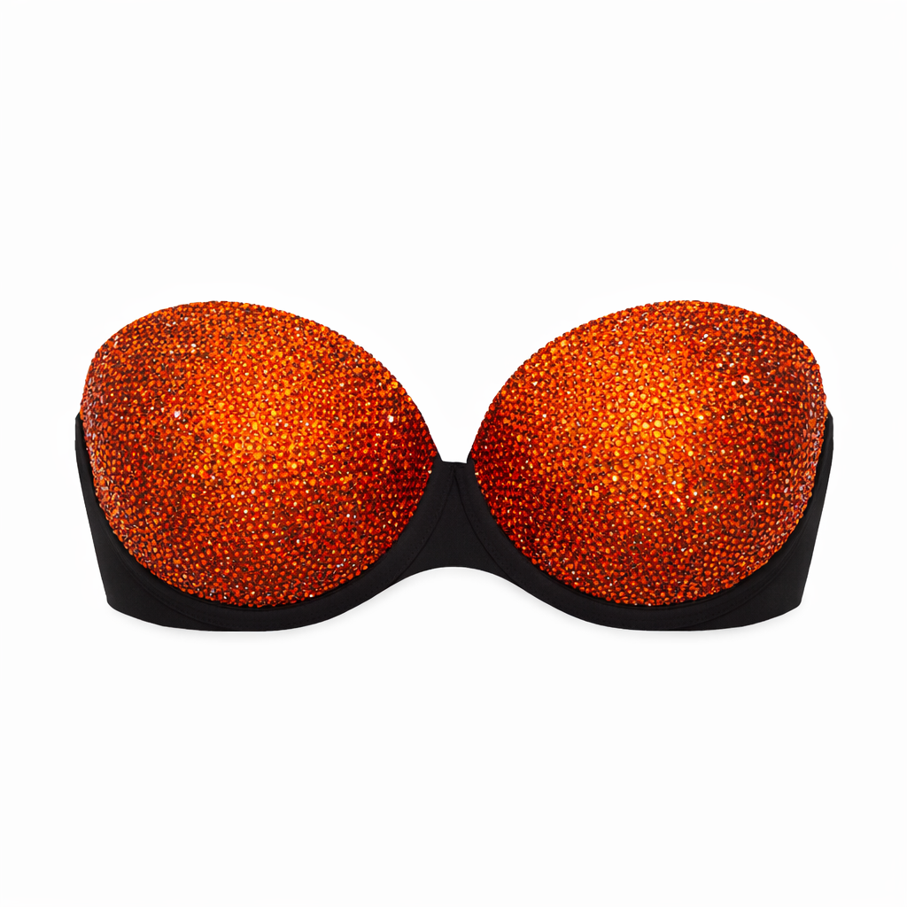 Orange Rhinestone Crystal Bra Top