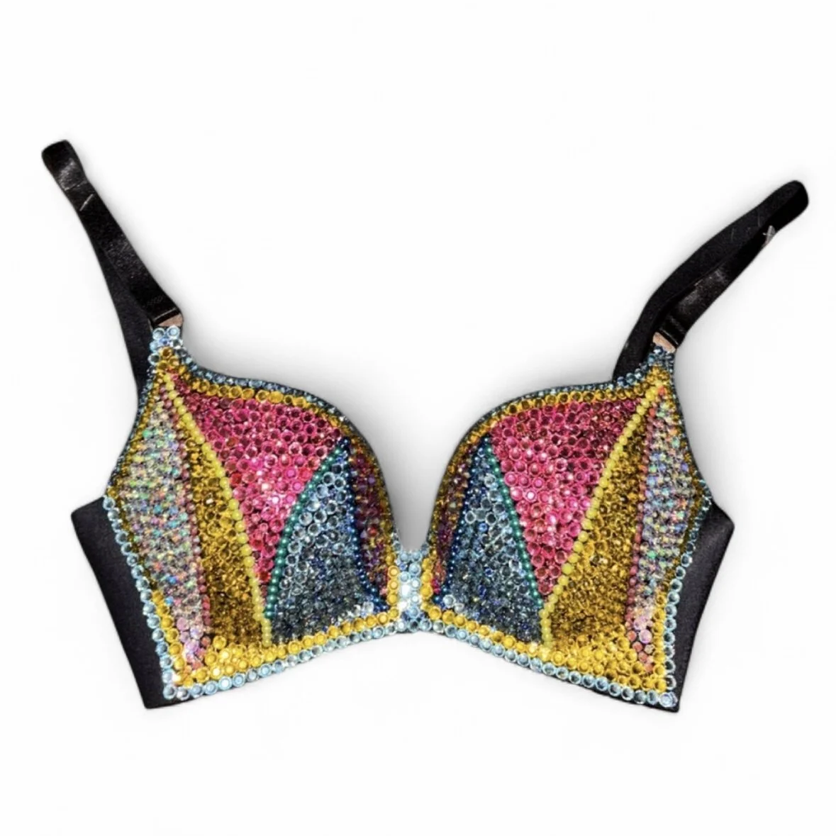 Yellow Rose Pink Neon Pearls Blue & Crystal Mixed Design Crystal Bra Top