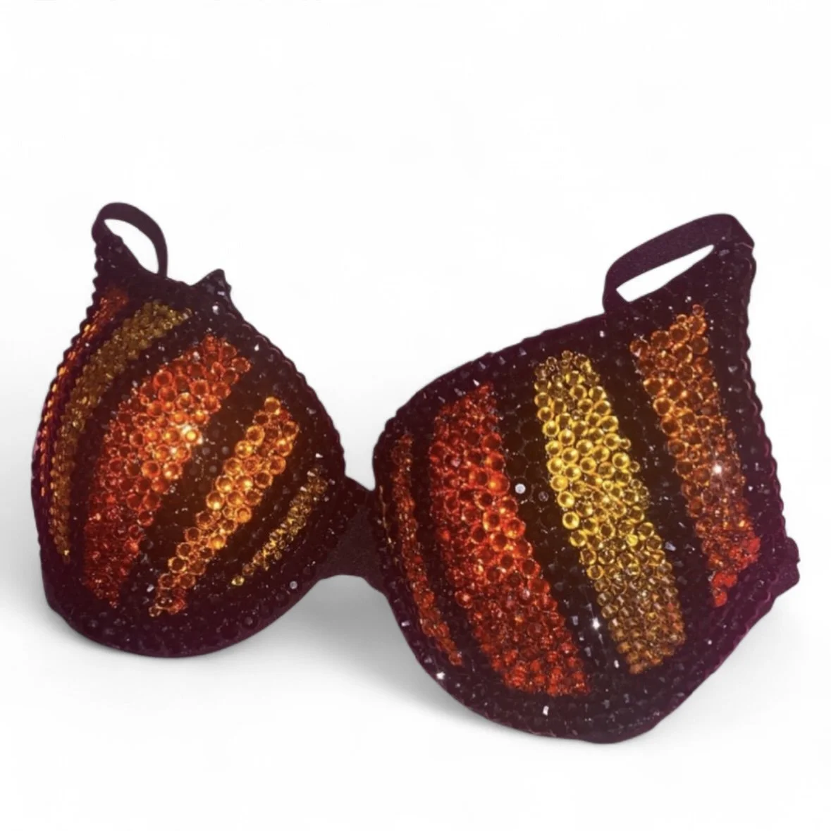 Orange Gold & Jet Black Rhinestone Pinstripe Bra Top