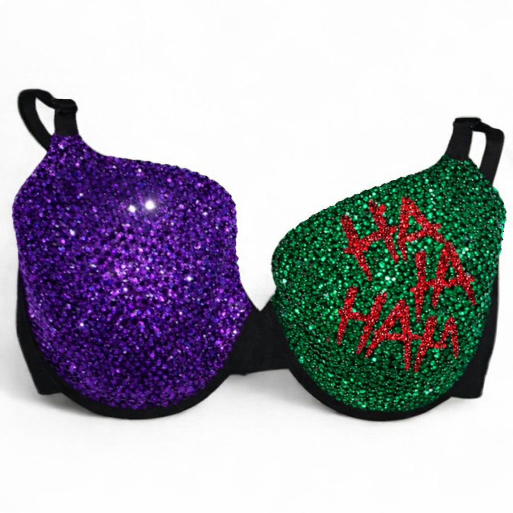 Purple & Emerald Green Crystal HA HA HA Bra Top