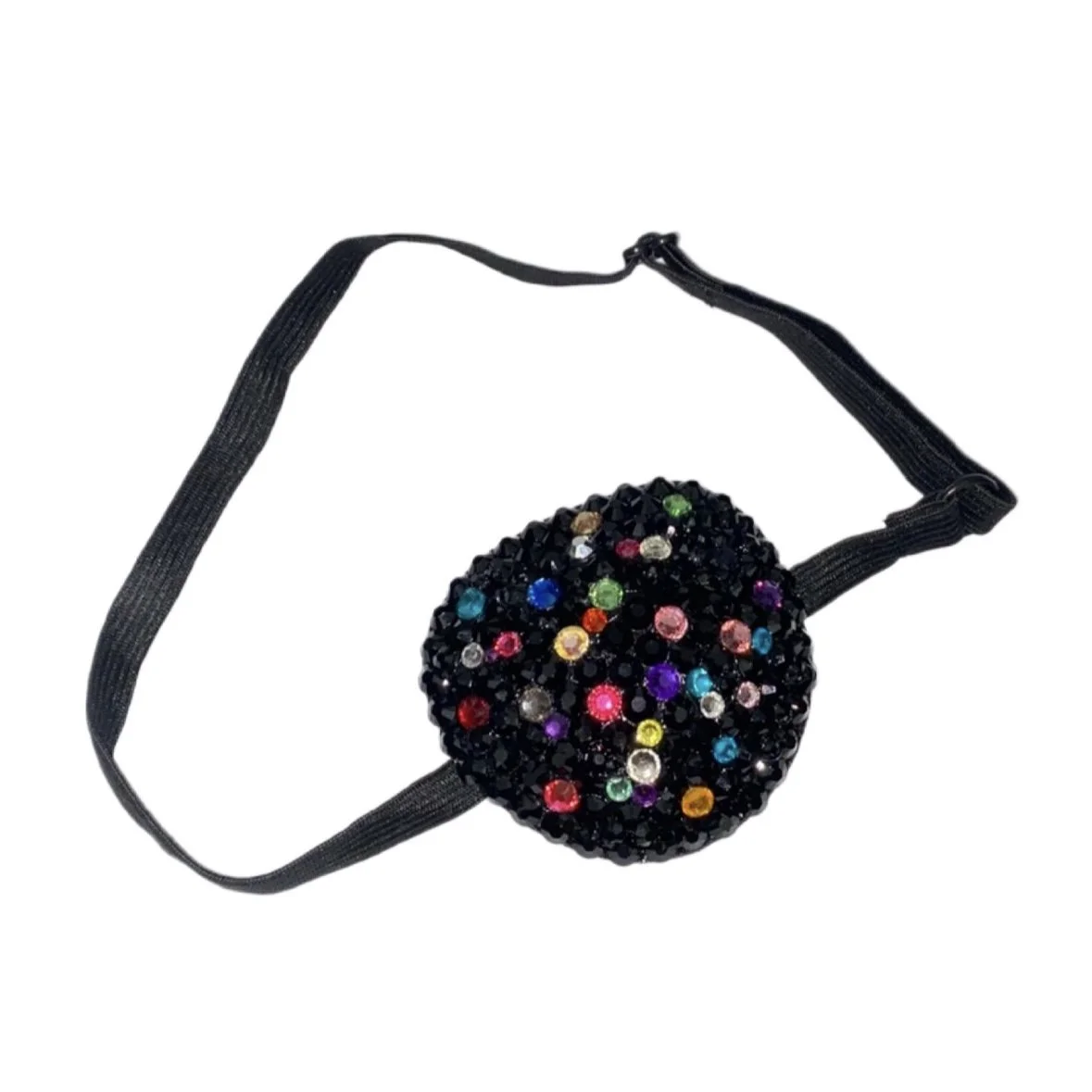Jet Black & Multi Colour Crystal  Padded Eye Patch