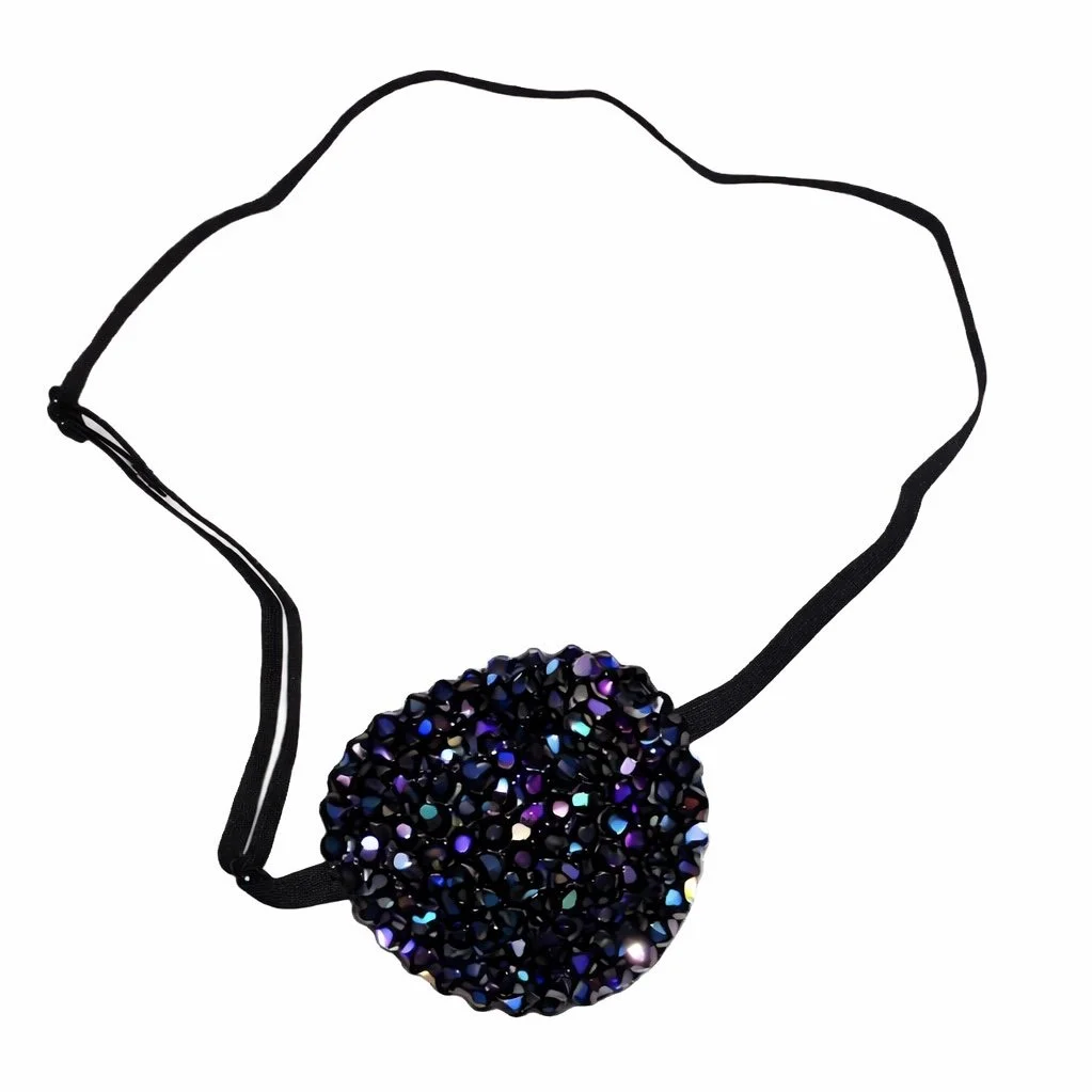Jet Black AB Iridescent Crystal Peace Sign Padded Eye Patch