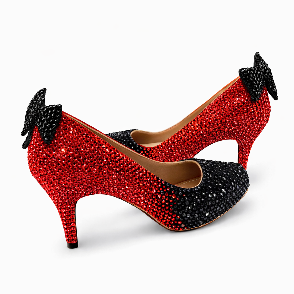 Siam Red & Jet Black Crystal Bow Heels