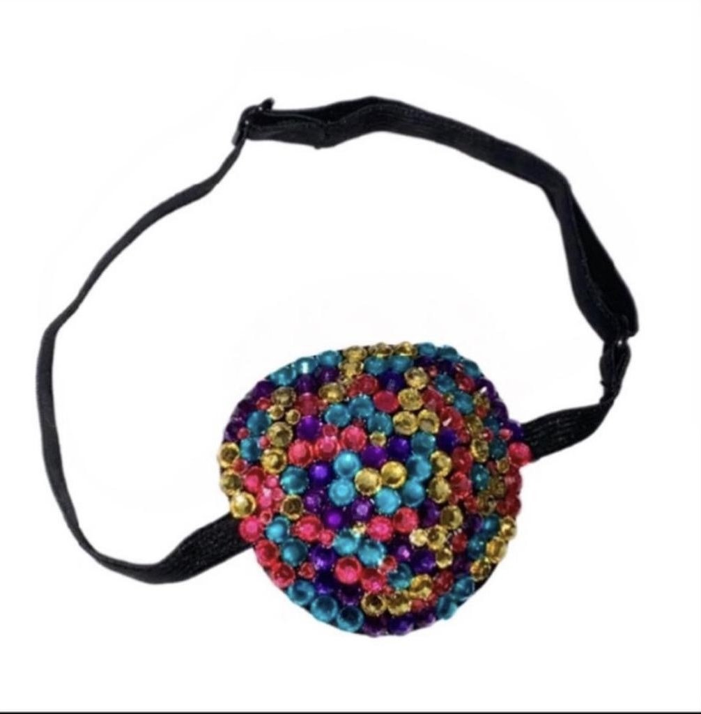 Teal Blue Pink Purple & Gold Crystal Diamond Padded Eye Patch