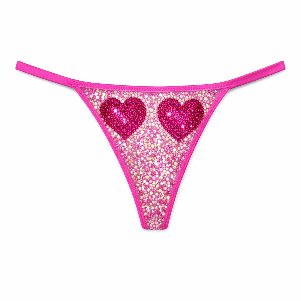 Rose Pink Double Hearts Crystal Pantie