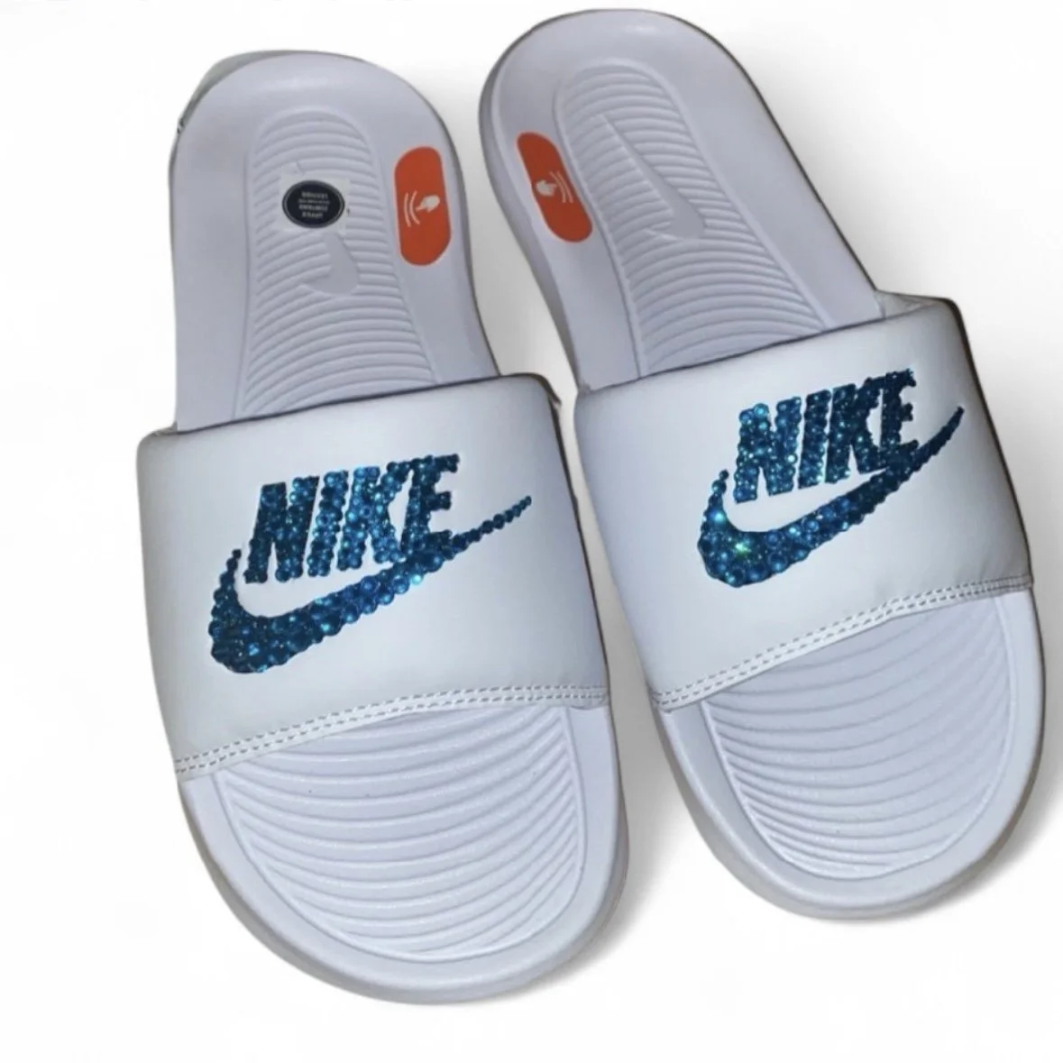 Luxe Crystal Blue Zircon White Slides