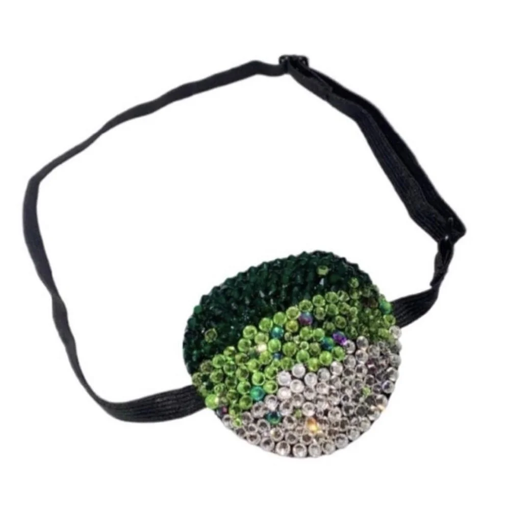 Peridot Green Emerald Green & Crystal Diamond Padded Eye Patch