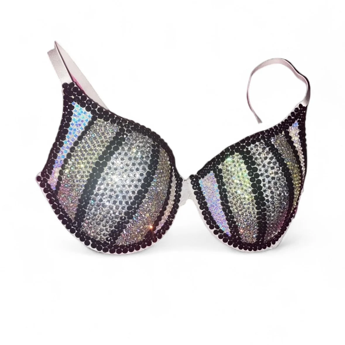 Jet Black Luminous & Crystal Pinstripe Bra Top