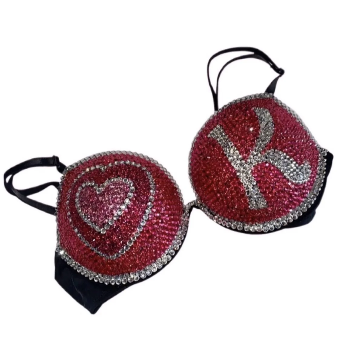 Hot Rose Pink Rhinestone & Crystal Doll Design Plunge Bra Top